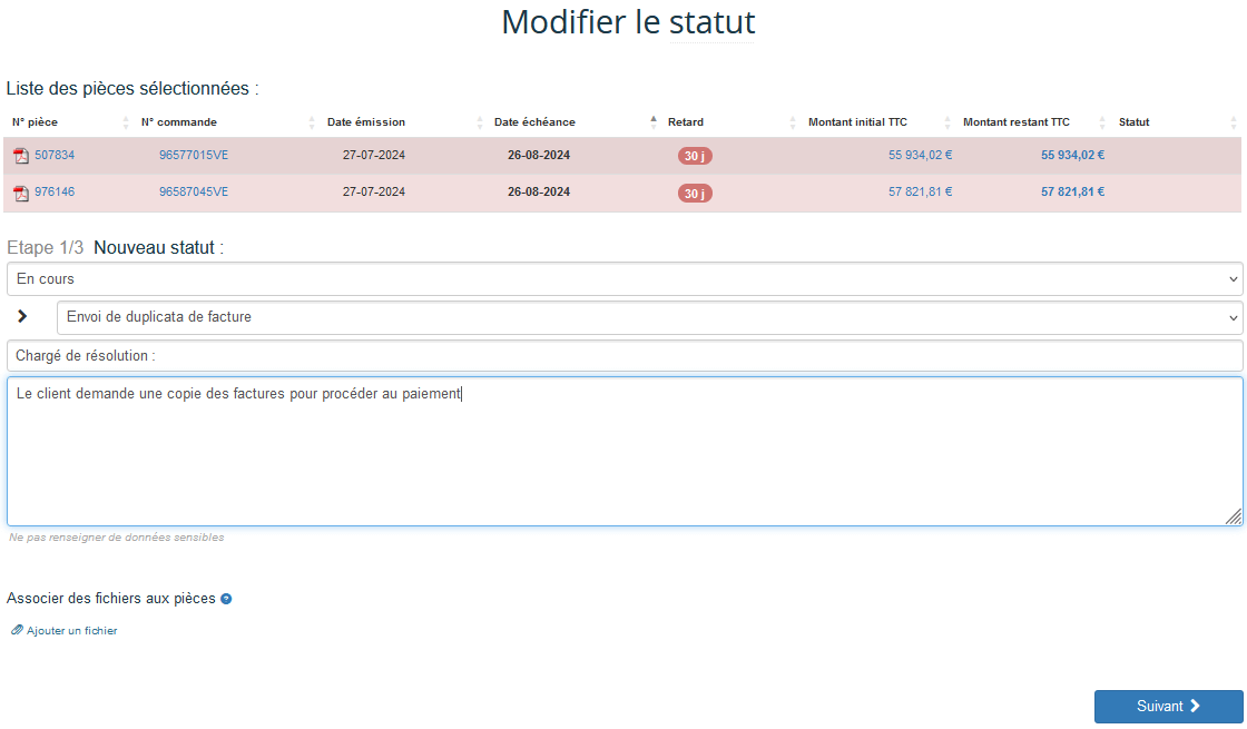 qualification des pièces