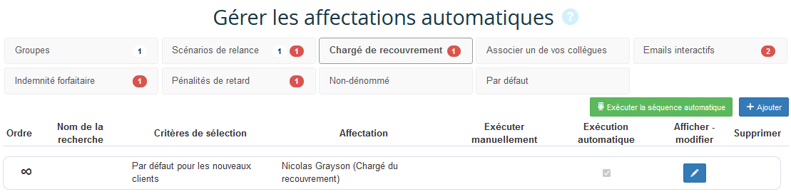 Préférences charge de recouvrement