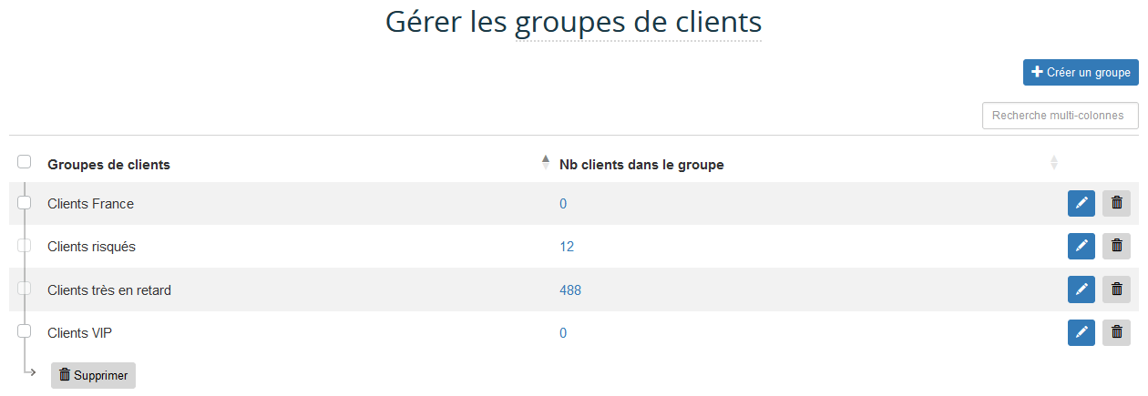 Nouveau groupe de client