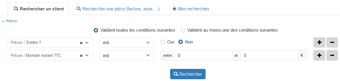 Recherche pièces à ignorer