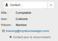 Contact pour le recouvrement